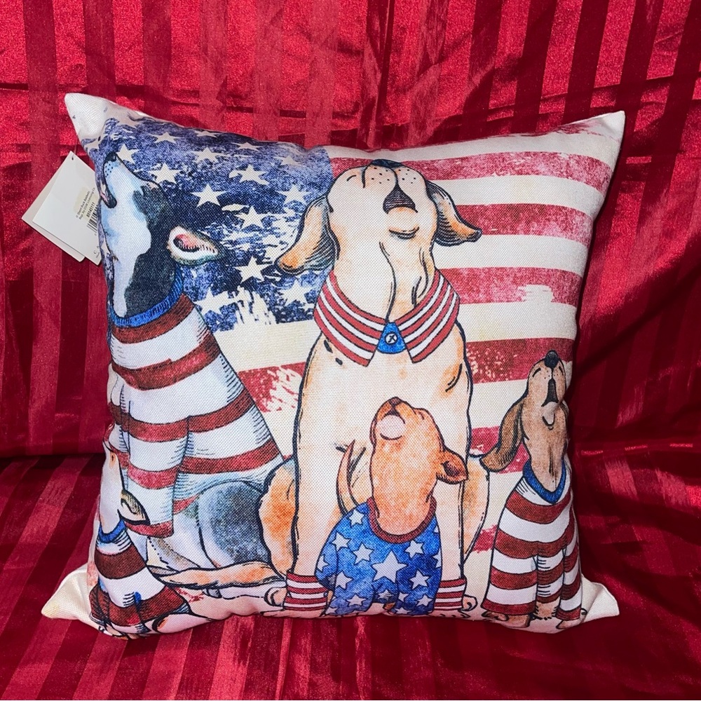 Patriotic Dog Print Indoor/Outdoor Decorative Pillow